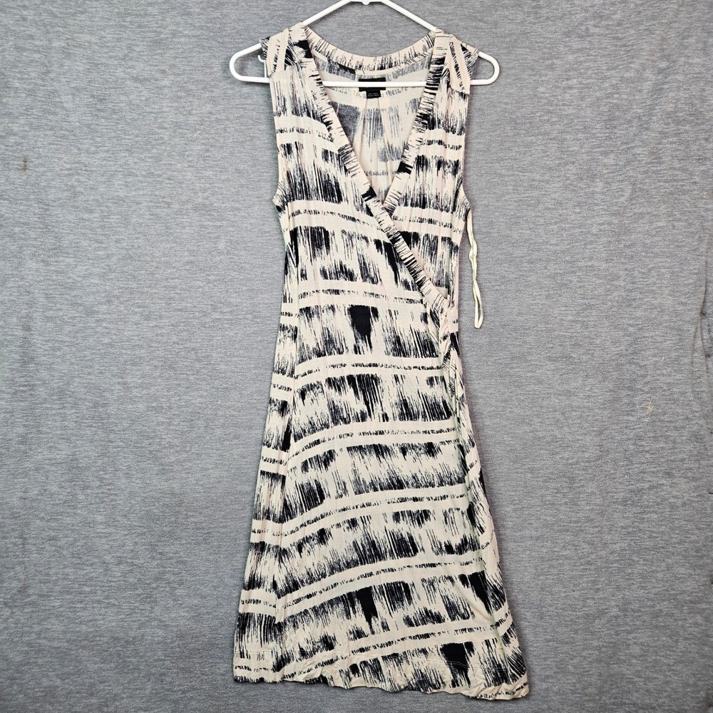 Deletta Anthropologie Abstract Brushstroke Faux Wrap Dress Cream Black Small